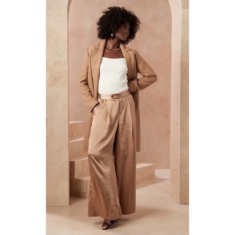 Banana Republic Factory Wide Leg Pants in Camel with Cream Tank